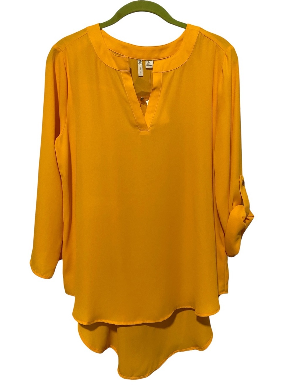 J/M Sportswear by Cato Pullover Solid Hi Low Roll Tab Sleeve Top Orange Size M